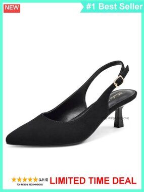Kitten Heel Slingback Pumps Faux Leather Pointed Toe 2 Inch Work Wedding